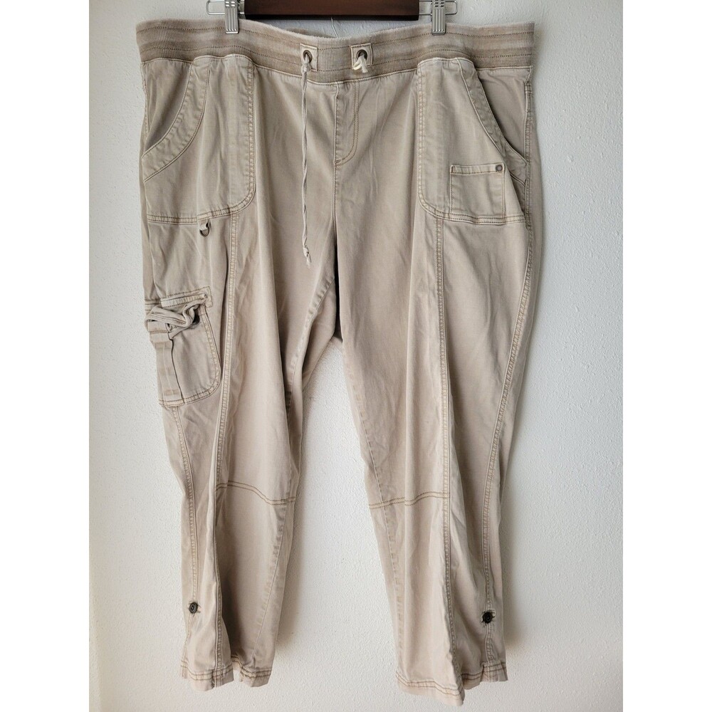 Maurices Cargo Jogger Pants Women's Plus 24 Beige Utility Drawstring Stretch